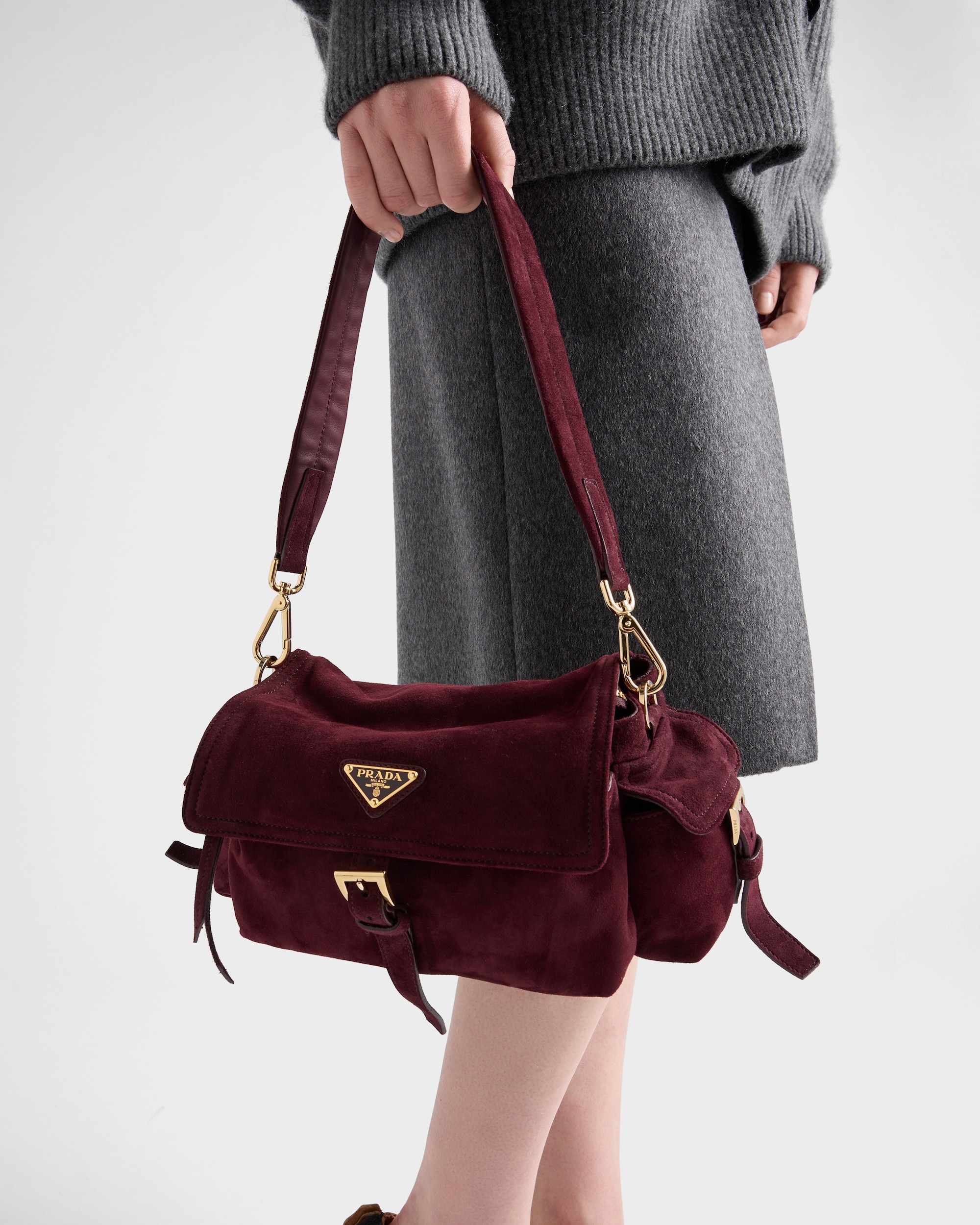 Prada Explore medium suede shoulder bag with flap - Image 6